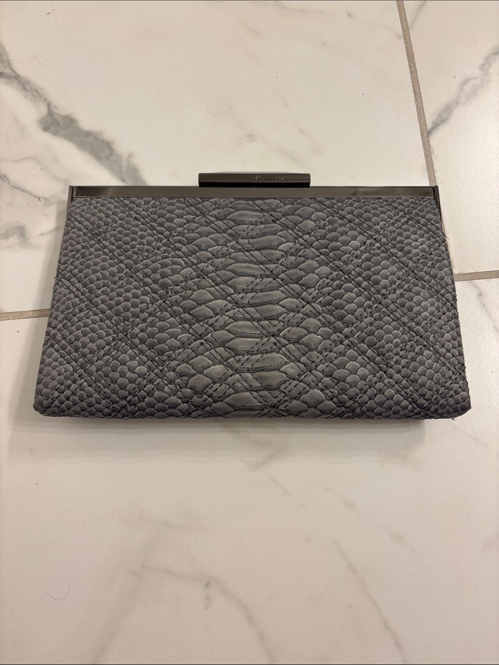 RACHEL Rachel Roy Gray Snake-Embossed Frame Clutch
